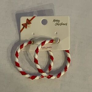 Red and White Candy Cane Hoop Earrings